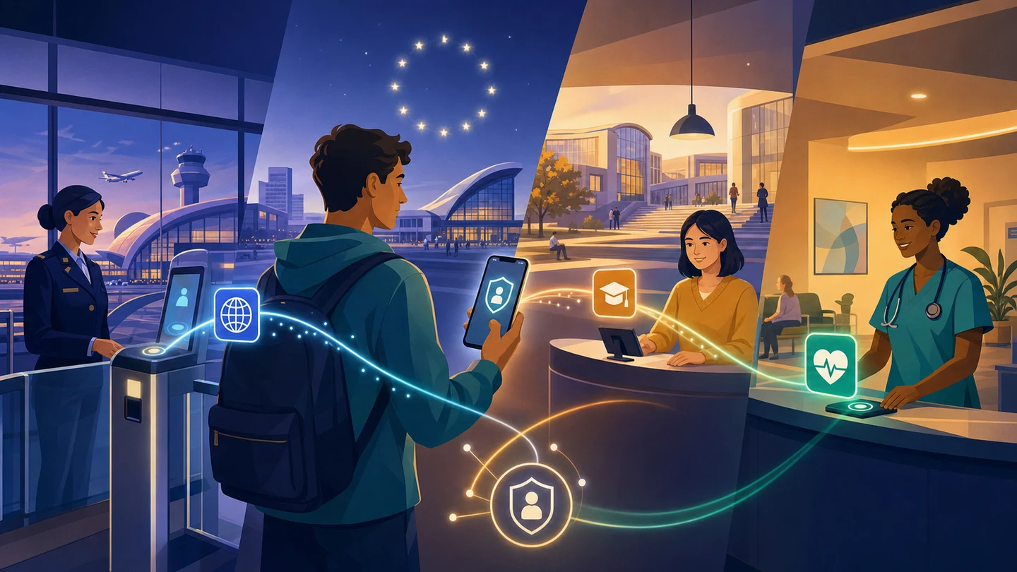 Người dùng sử dụng EUDI Wallet tại sân bay, trường đại học và cơ sở y tế